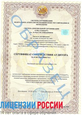 Образец сертификата соответствия аудитора №ST.RU.EXP.00006174-3 Пущино Сертификат ISO 22000